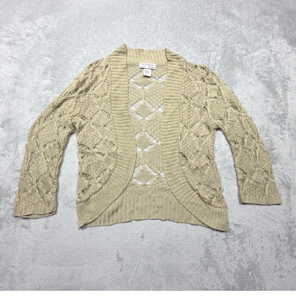 Vintage 90s Isabellas‎ Closet Crochet Cardigan Tan Open Knit Shrug Size L Boho